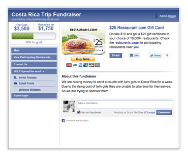 Facebook Restaurant.com $25 Fundraiser